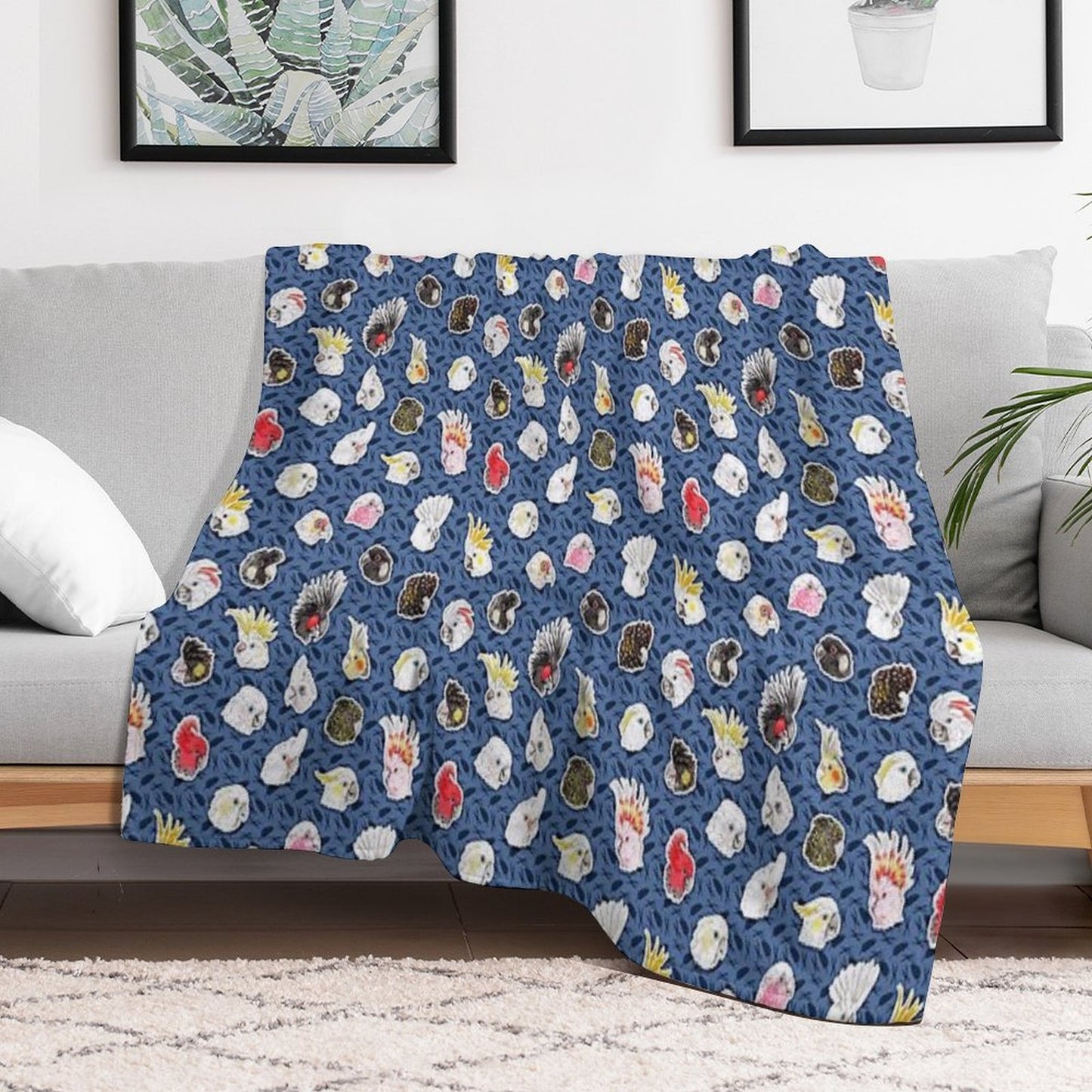 21 Cockatoos (in Dark Blue) Wrinkle-free Throw Blanket