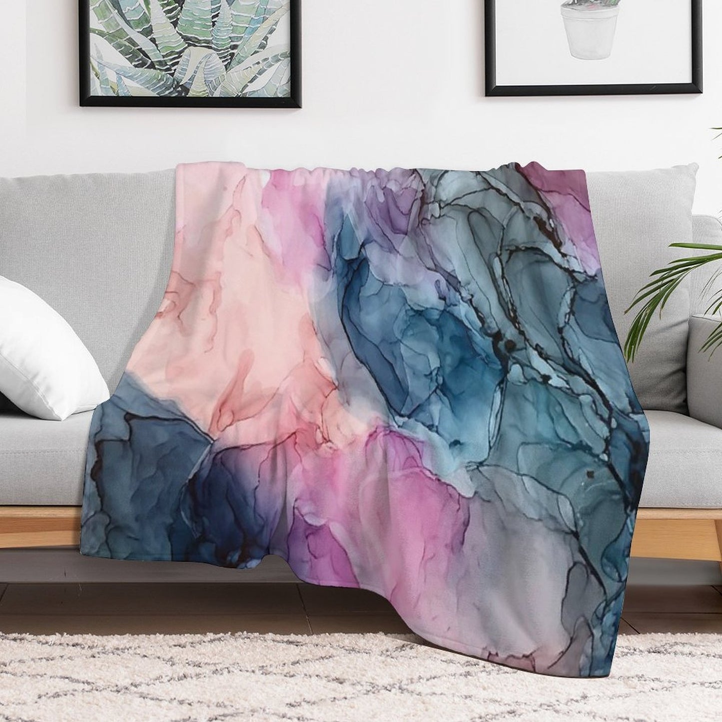 Heavenly Pastels 1 Original Abstract Ink Painting Eco-conscious Throw Blanket