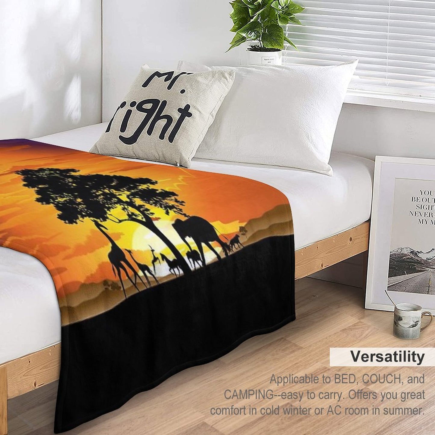Wild Animals on African Savanna Sunset Machine-washable Throw Blanket