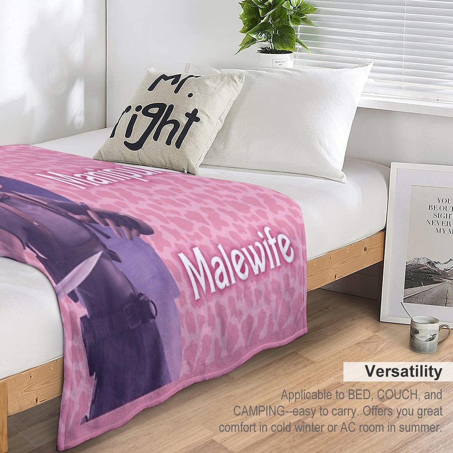 Mansplain, Manipulate, Malewife Leon (Cow) PINK VERSION Wrinkle-free Throw Blanket