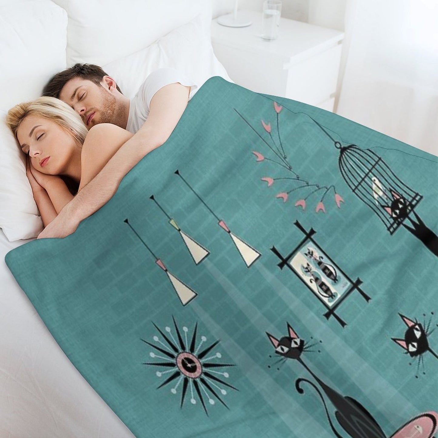 Mid Century Kitty Mischief III ©studioxtine Quick-dry Throw Blanket