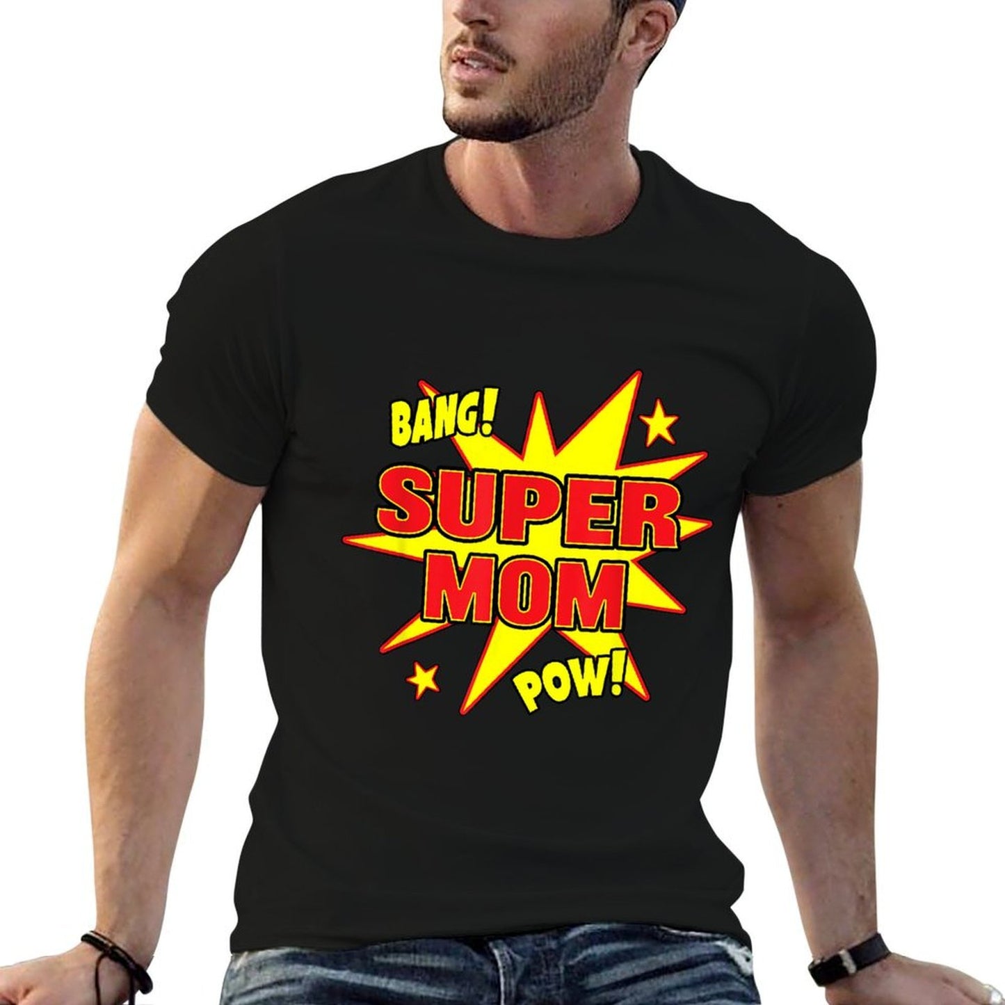 Super Mom Super Power Mother Mama Hero Rolled Sleeves T-Shirt