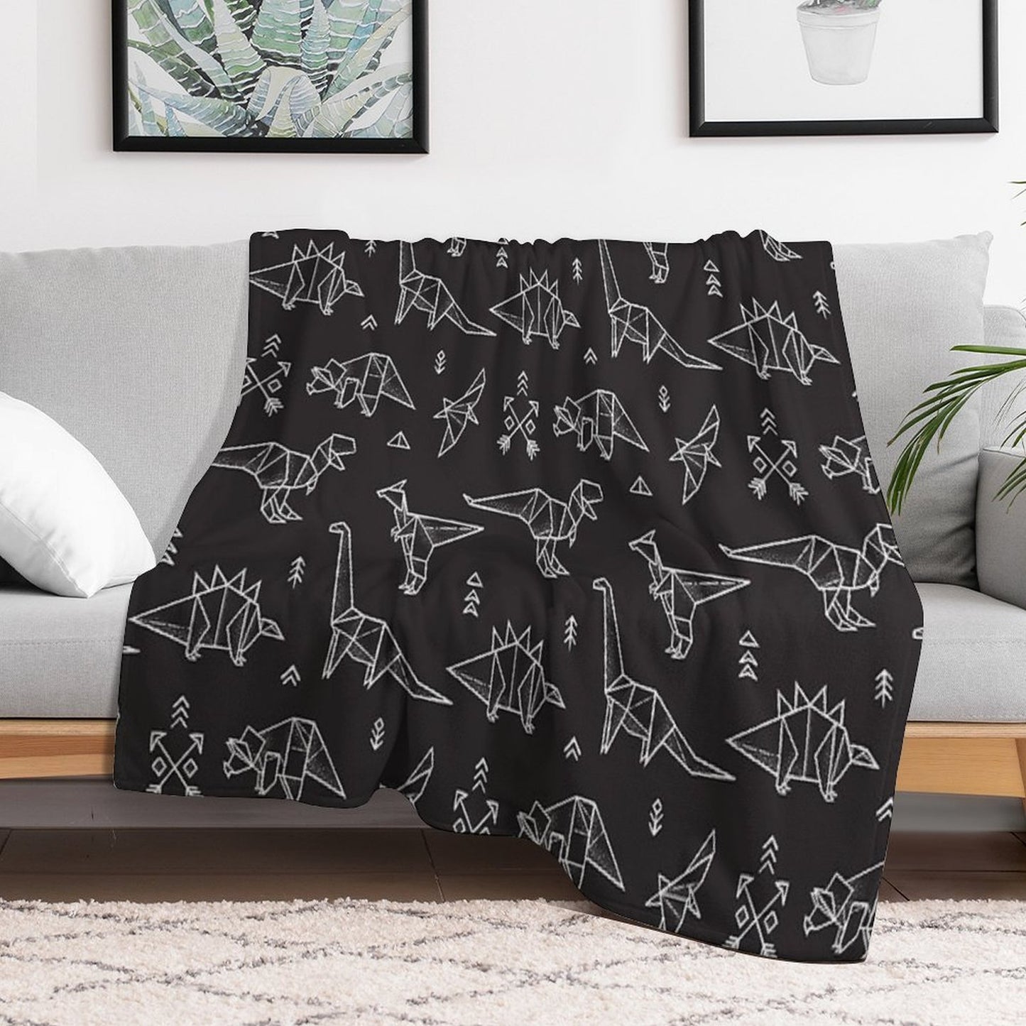 Black And White Origami Dinosaurs Multi-functional Throw Blanket
