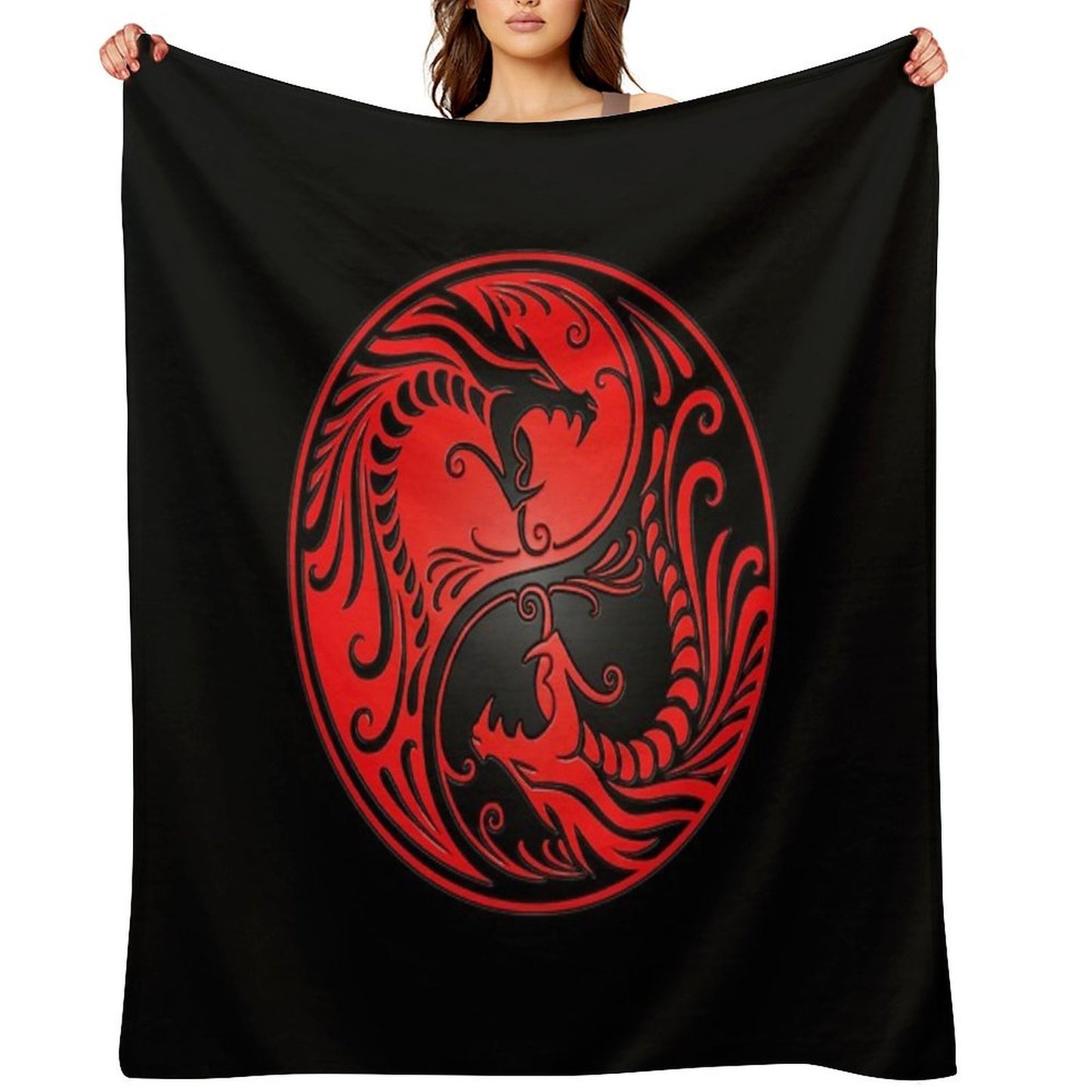 Yin Yang Dragons Red And Black Versatility Throw Blanket