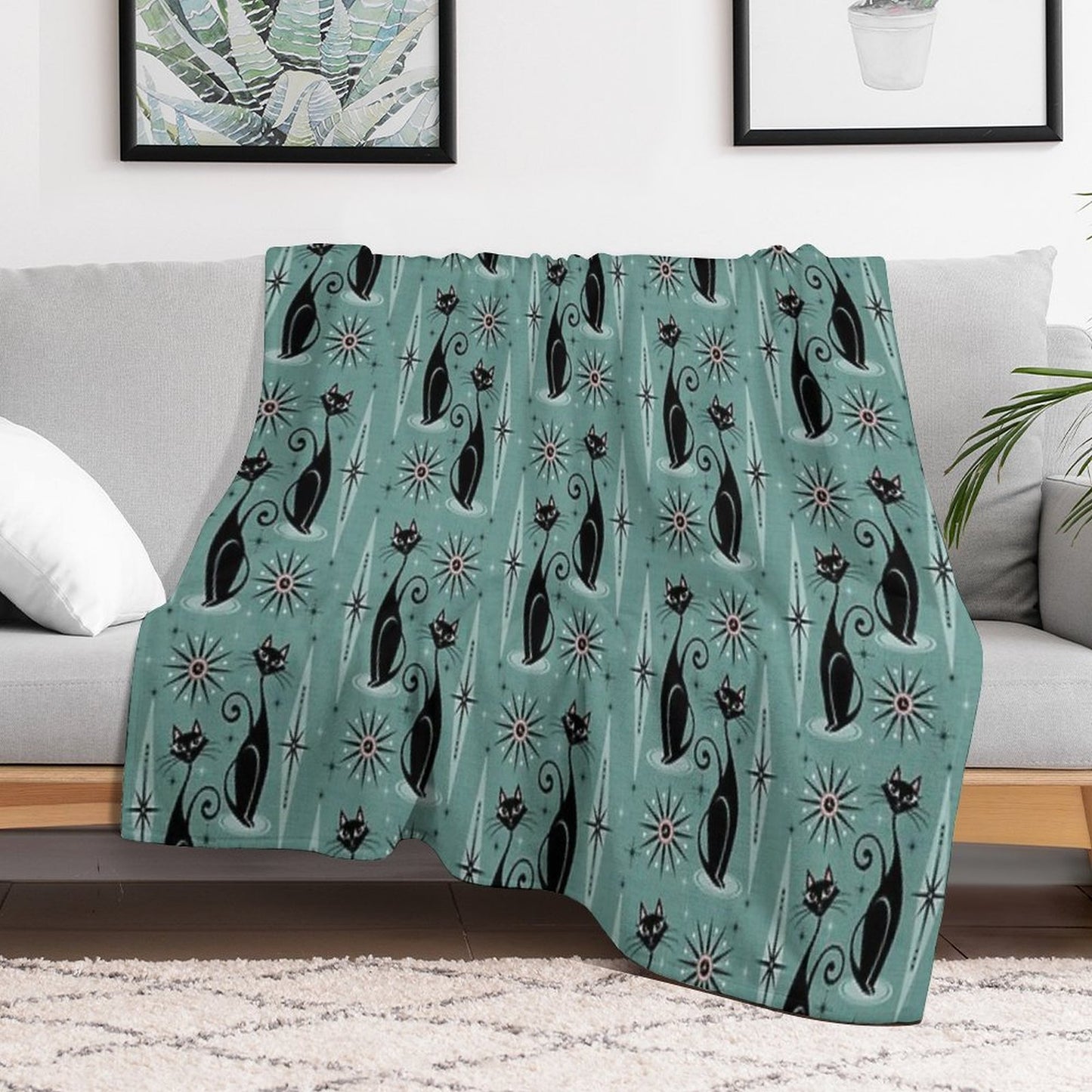 Mid Century Cats And Clocks III Quick-dry Throw Blanket