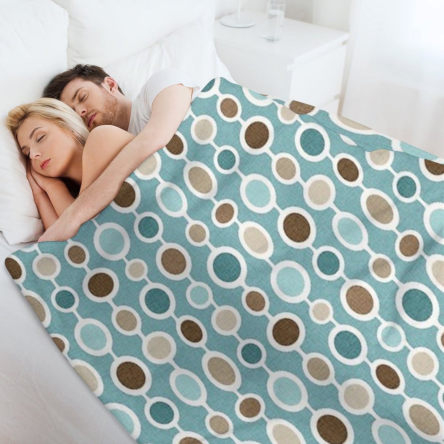 Mid Century Modern Geometric Circle Atomic Art Print 2 - Blue Brown All-season Throw Blanket