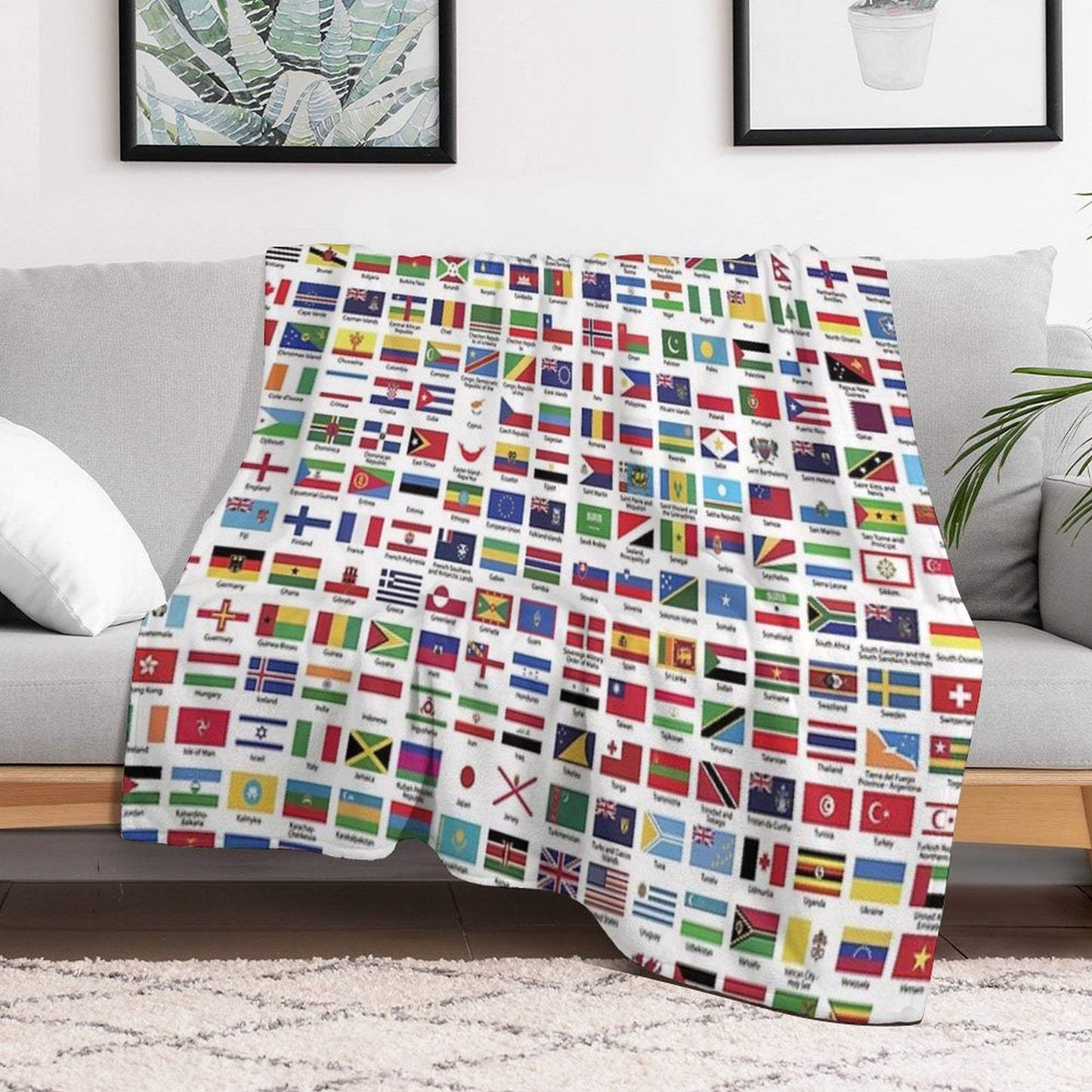 World Flags with Country Names Plush Throw Blanket