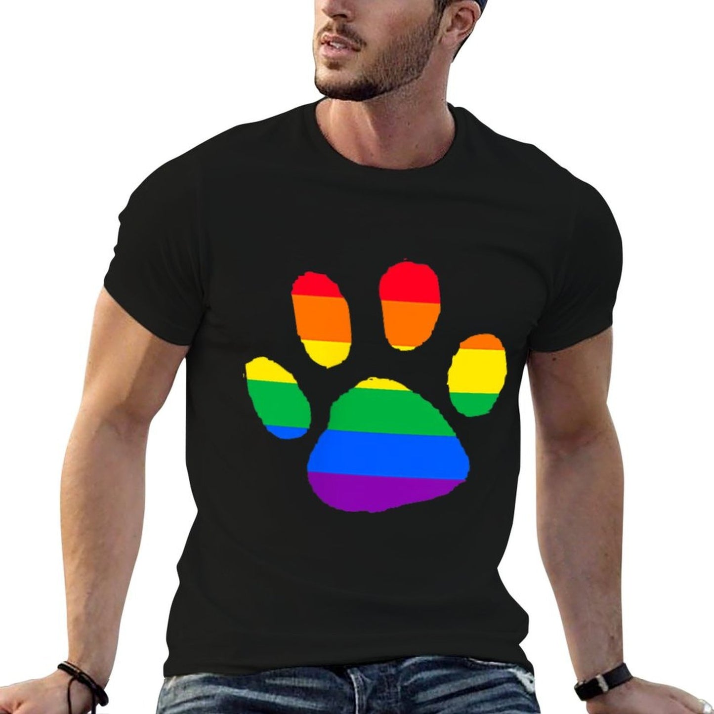 Dog Paw Rainbow Pocket LGBT Gay Pride Month Lesbian Puppy Cotton T-Shirt