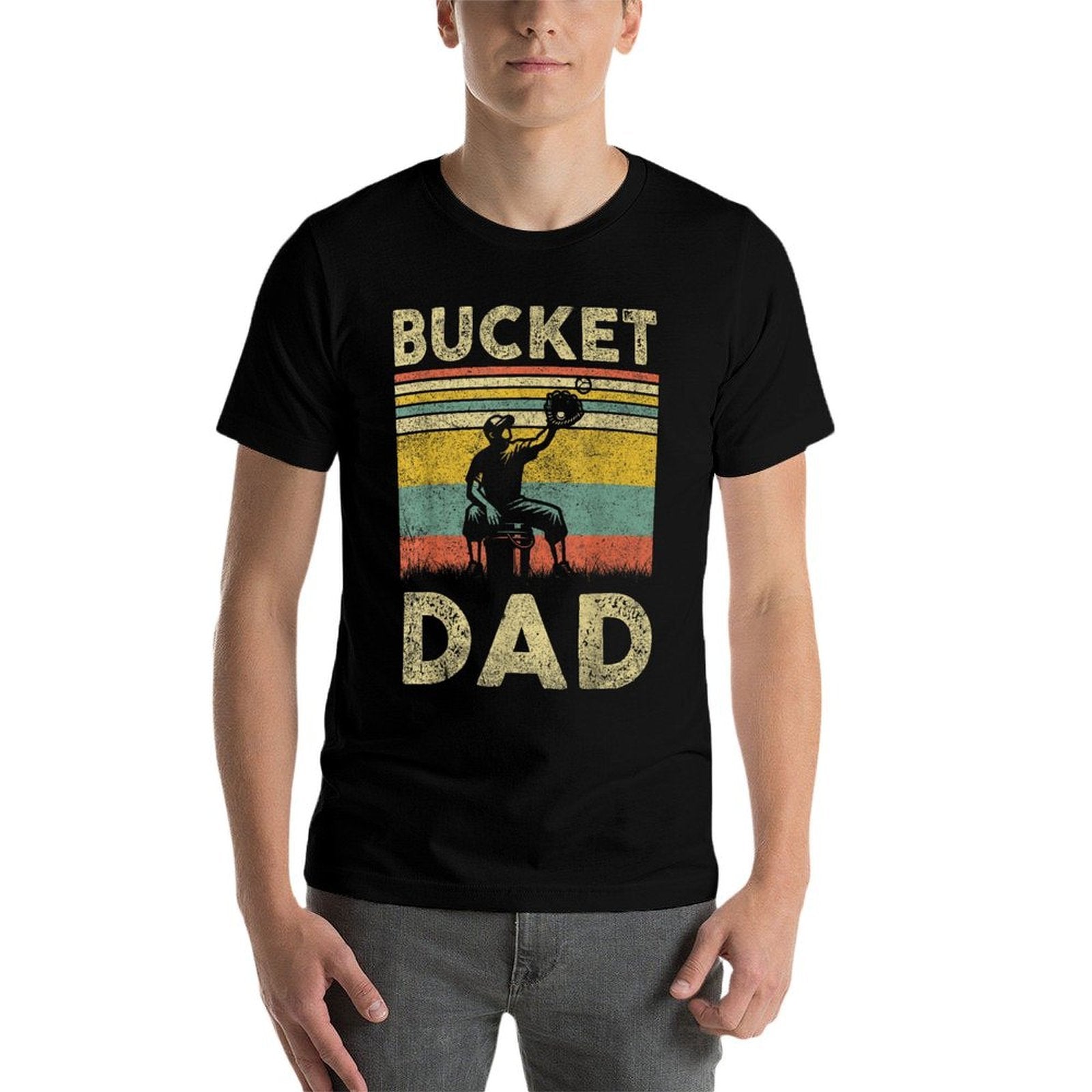 Bucket Dad Softball Dad Baseball Funny Coach Fathers Day  Stretchy T-Shirt