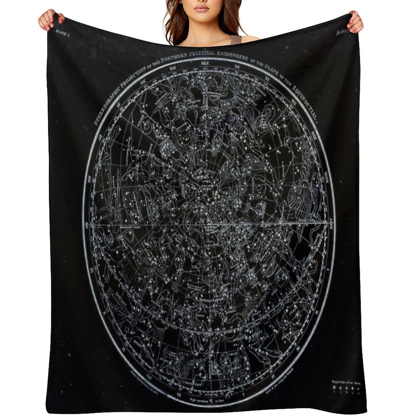 Constellations of The Northern Hemisphere Pale Blue On Black Compact Throw Blanket