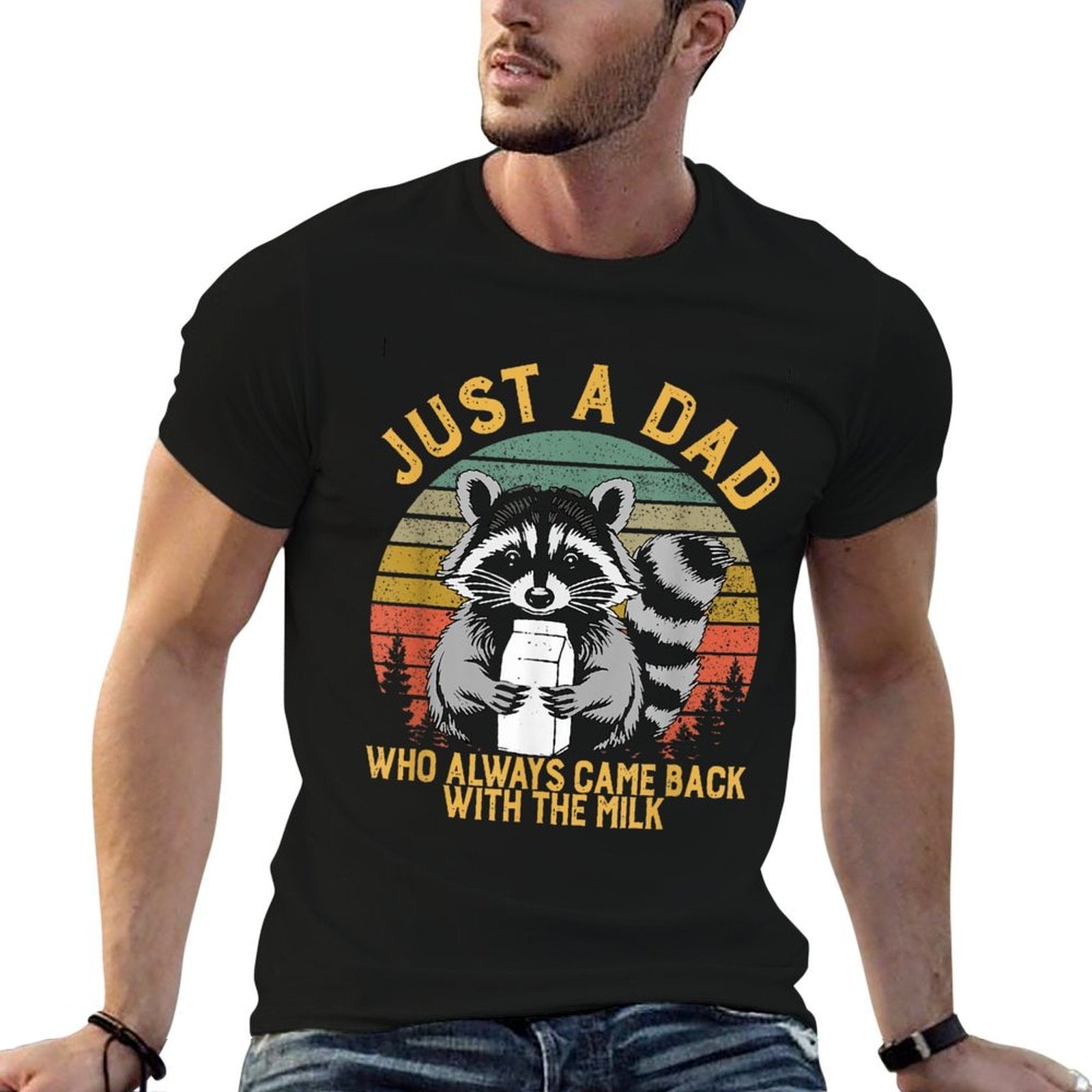 Just A Dad Who Always Came Back With The Milk Racoon Fathers  Moisture-wicking T-Shirt
