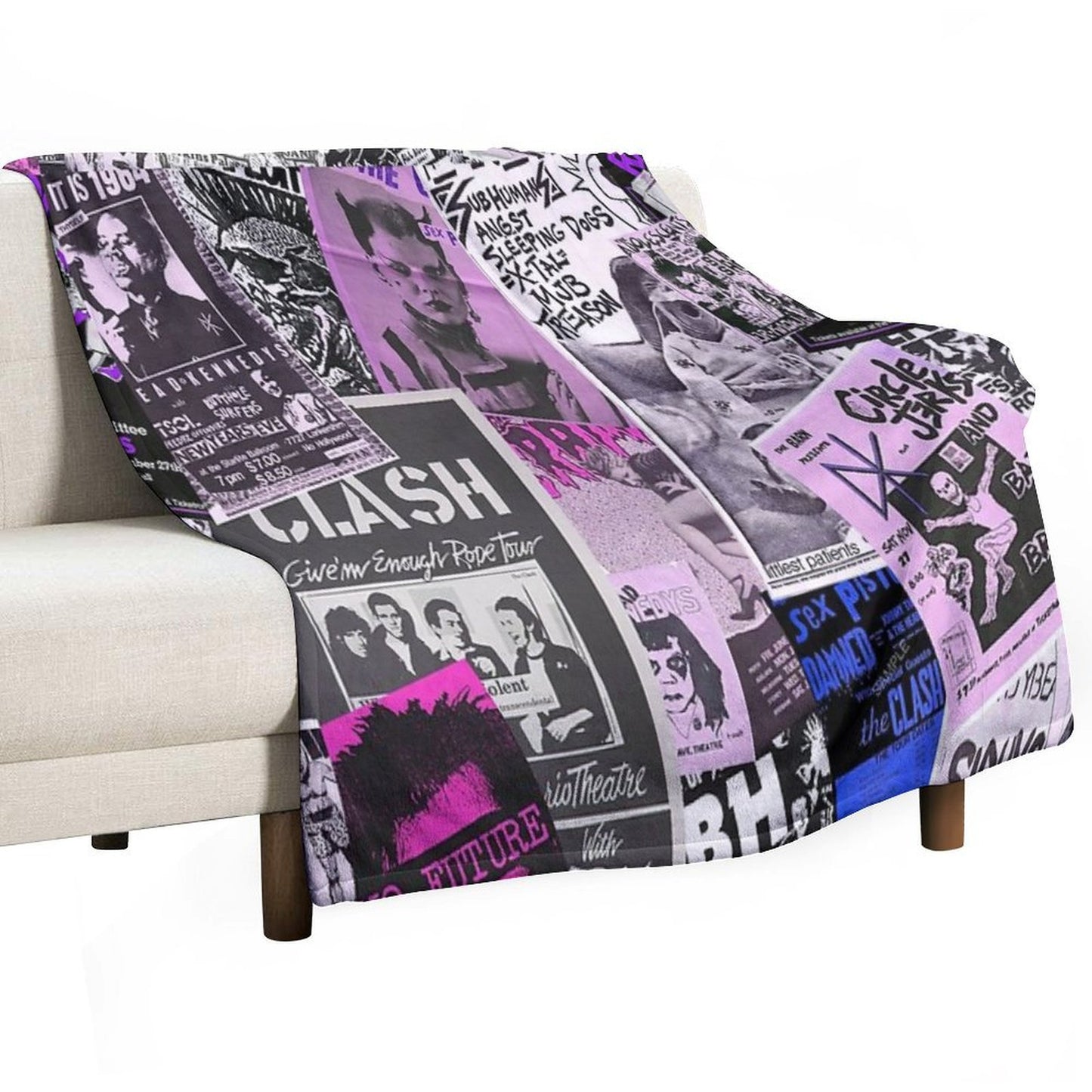 Punk Rock Bands Flyers Collage Aesthetic Punk Colors Eco-conscious Throw Blanket