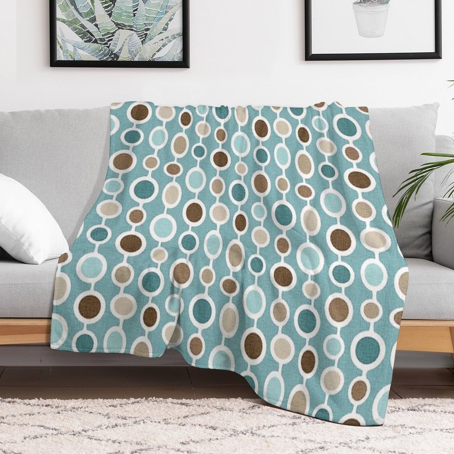Mid Century Modern Geometric Circle Atomic Art Print 2 - Blue Brown All-season Throw Blanket