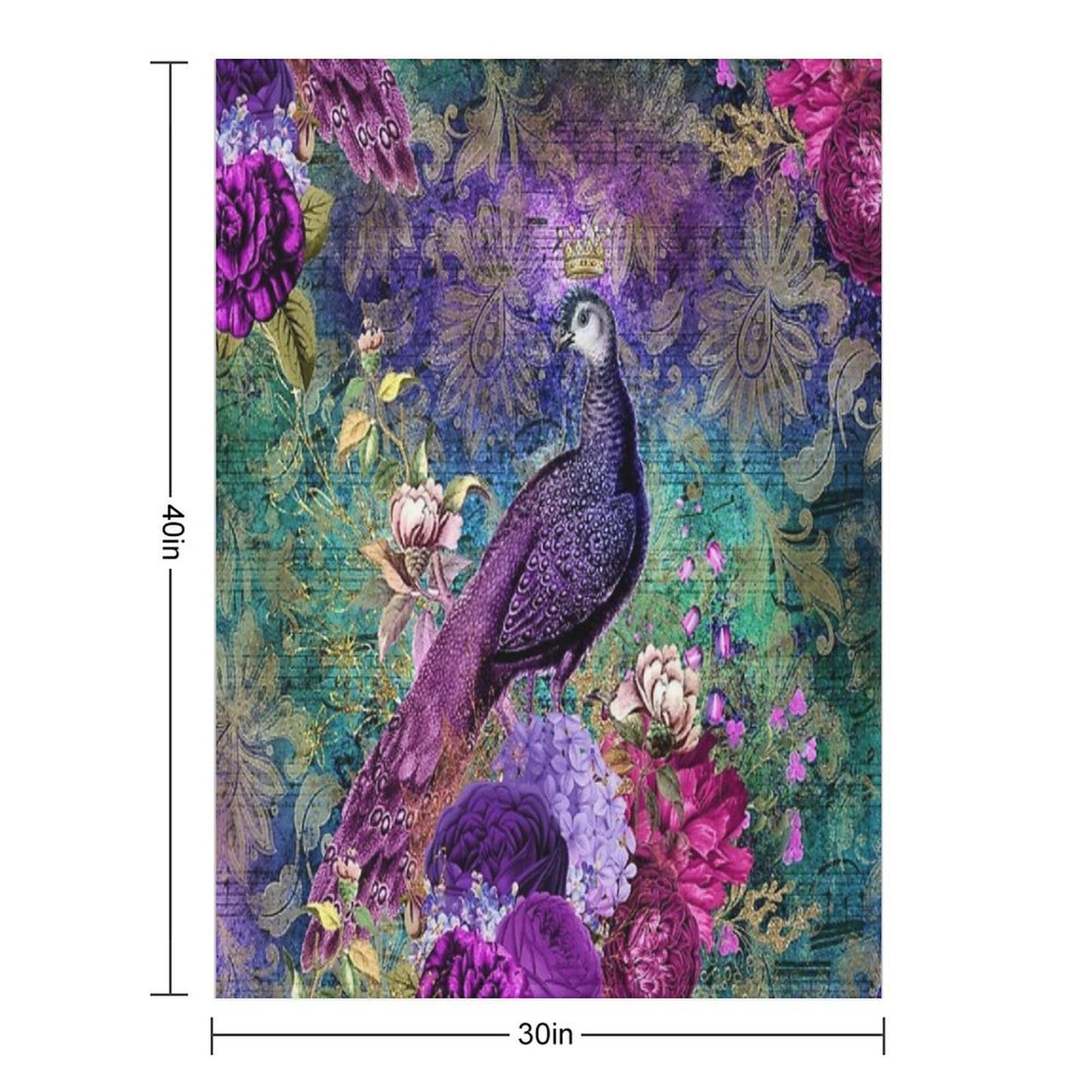 Elegant Vintage Purple Teal Peacocks Velvety-soft Throw Blanket