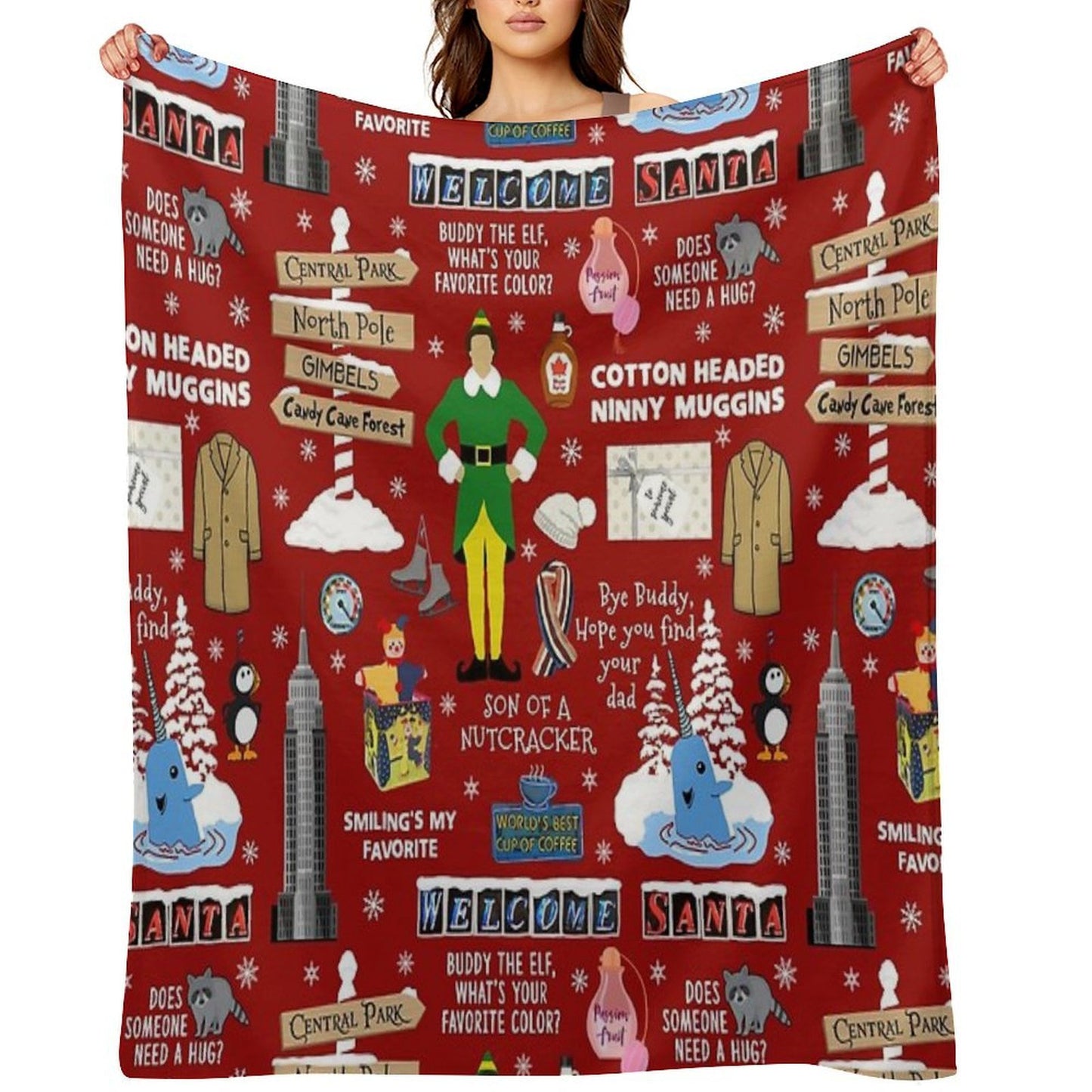 Buddy The Elf Collage, Red Background Multi-functional Throw Blanket