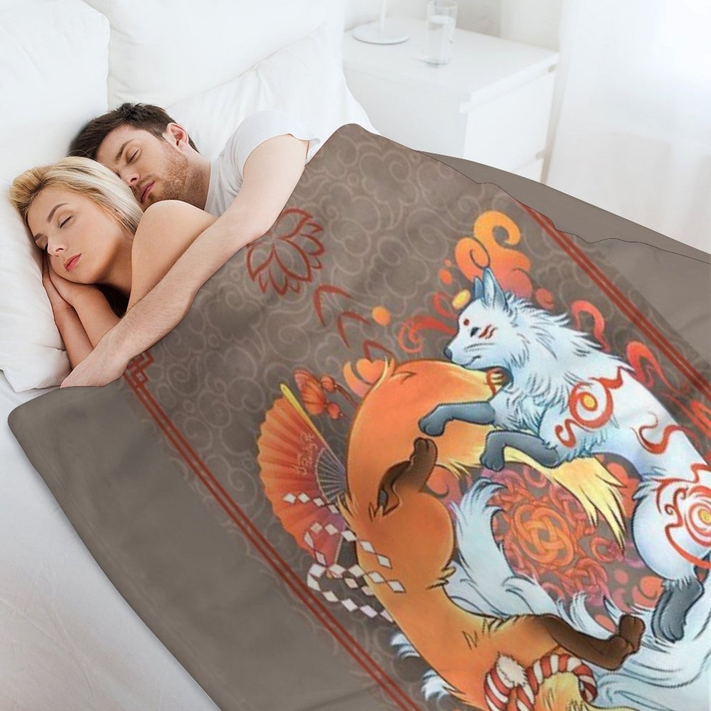 Kitsune Inari Fox Yin Yang All-season Throw Blanket