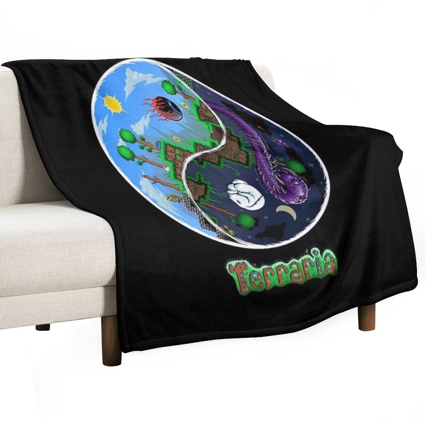 Terraria Game Night And Day Horror Design Durable Throw Blanket