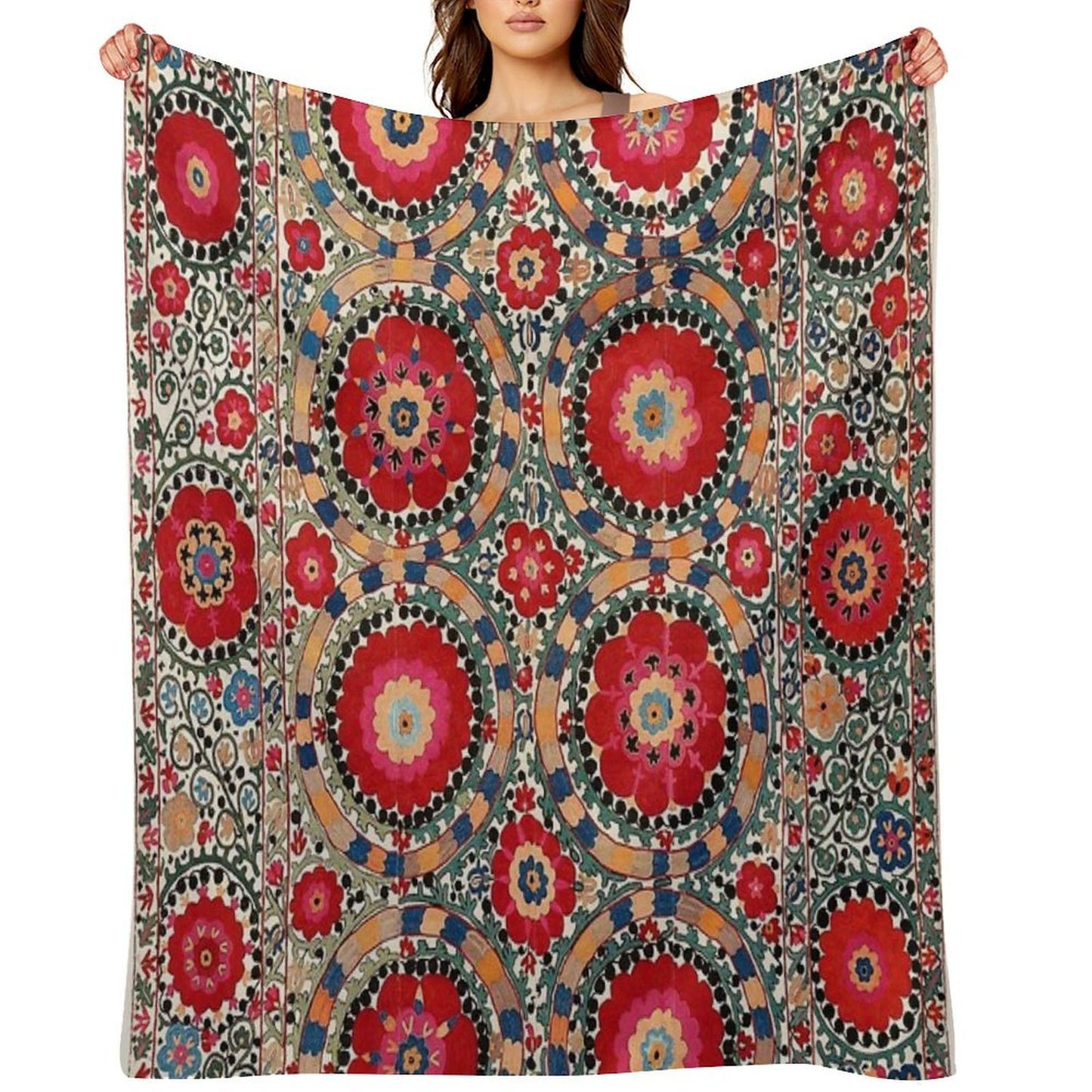 Karabag Suzani Uzbekistan Embroidery Print Wrinkle-free Throw Blanket