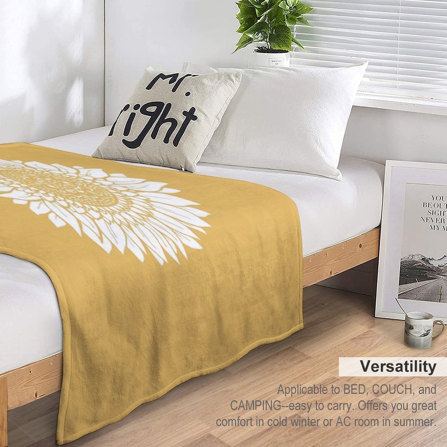 Yellow Flower Drawing Tapestry Sustainable Throw Blanket