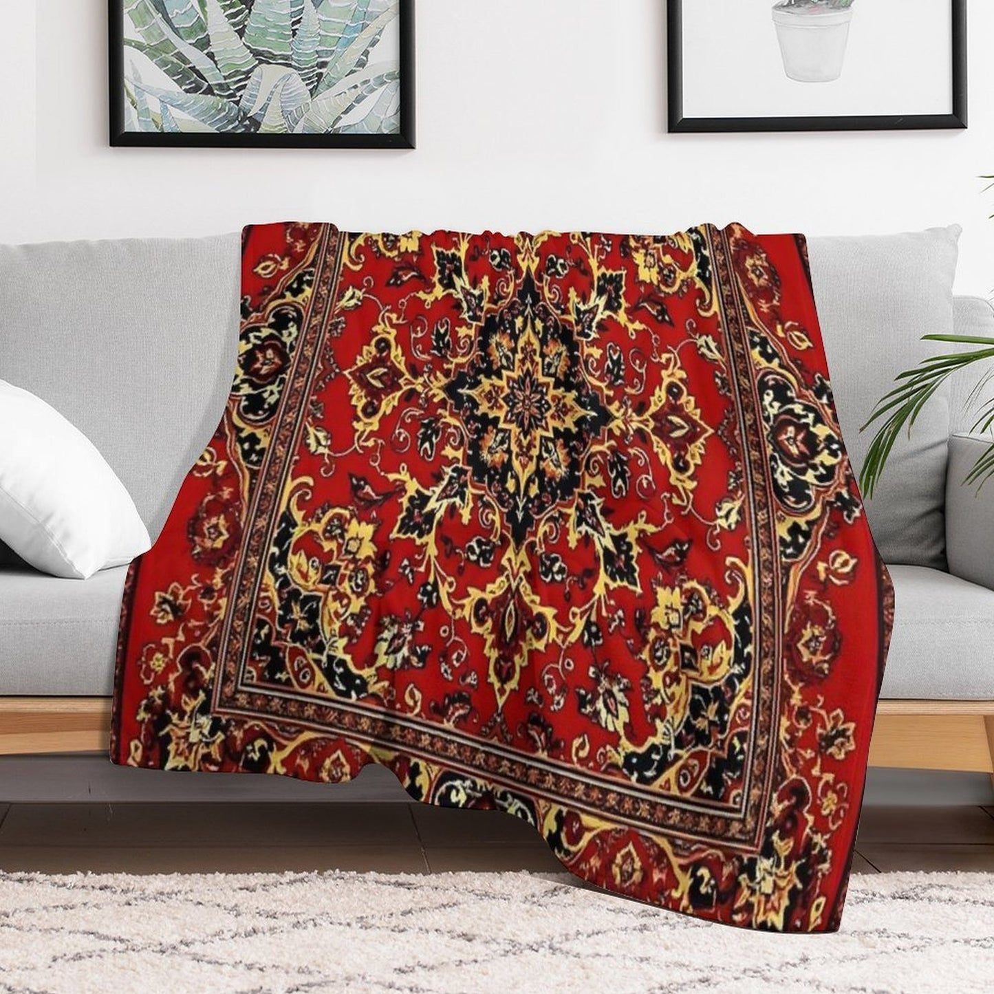 17th Century Afghanistan Rug Print Travel-friendly Throw Blanket