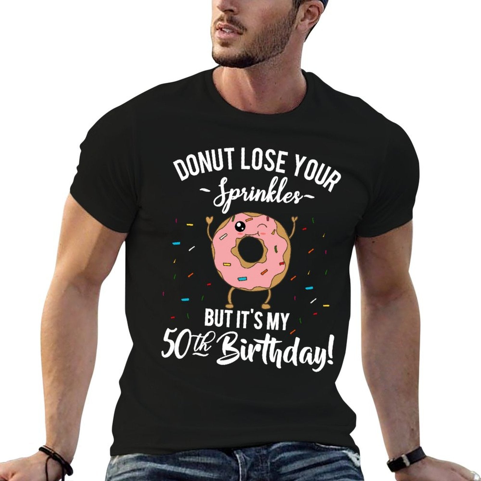 Funny 50th Birthday Donut Fifty Years Old Joke Gift  Trendy Pattern T-Shirt