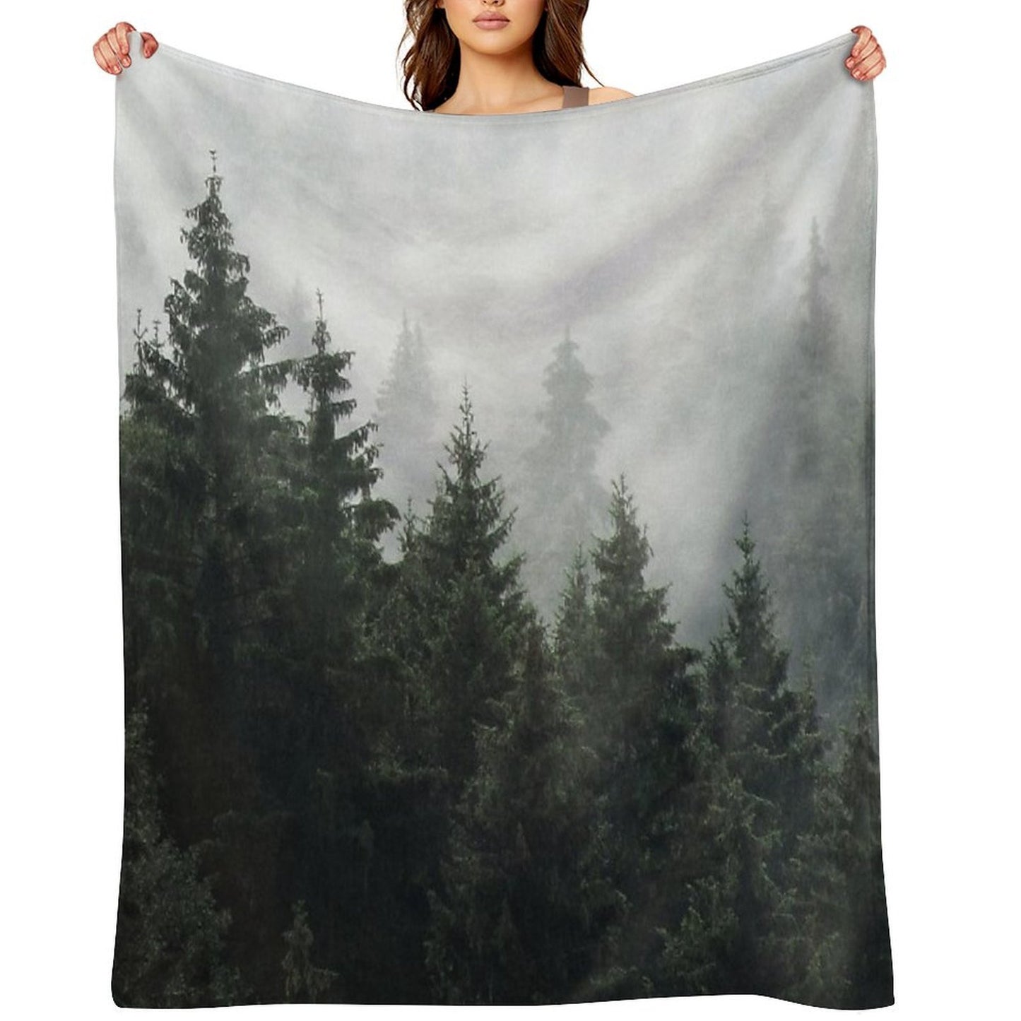 Waiting For Misty Foggy Fairytale Forest With Cascadia Trees Covered In Magic Fog Shrink-resistant Throw Blanket