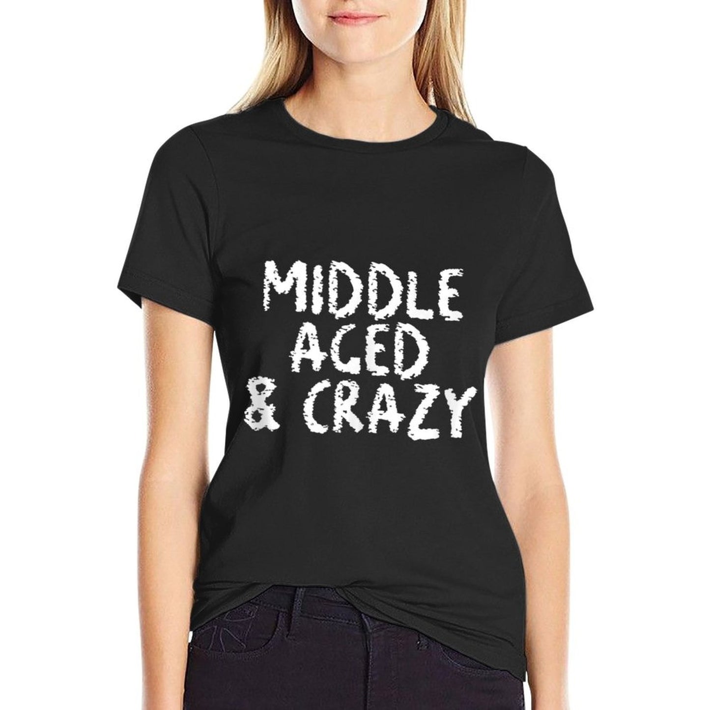 Middle Aged And Crazy Funny 50th, 50 Year Old Birthday Gifts Ribbed Collar T-Shirt