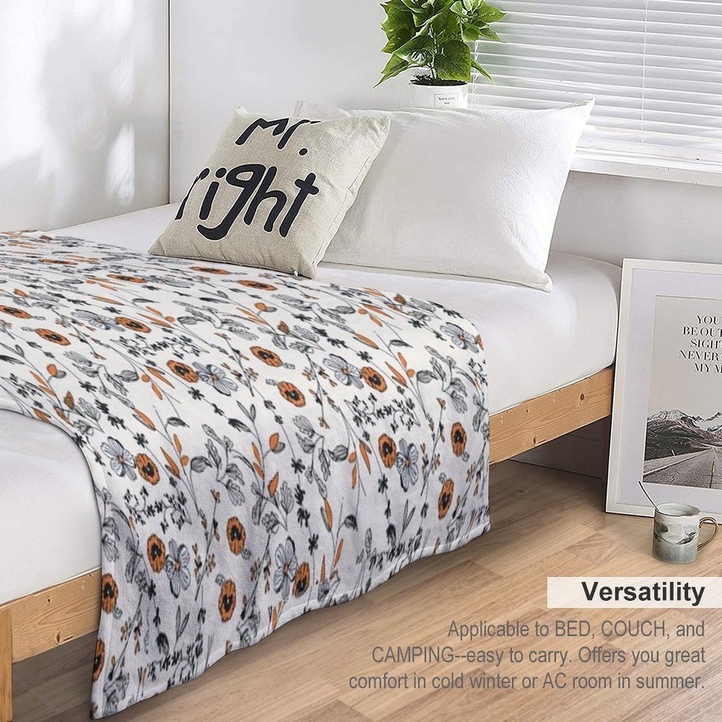 Orange Flower Pattern Sustainable Throw Blanket