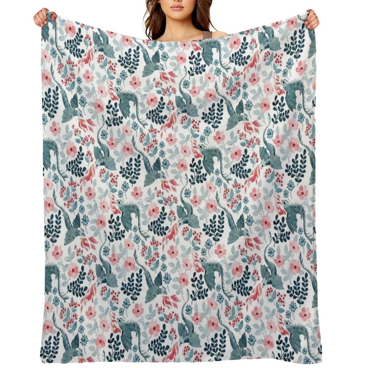 Dragons Pastel Floral Comfort Throw Blanket