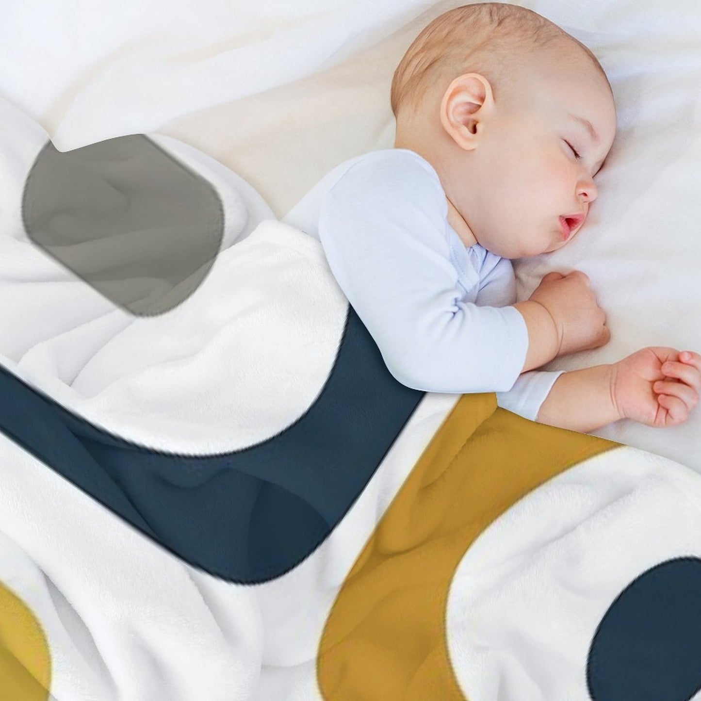 Mid Century Modern Piquet Abstract Minimalist Pattern in Navy Blue, Light And Dark Mustard, Grey, And White Lightweight Throw Blanket