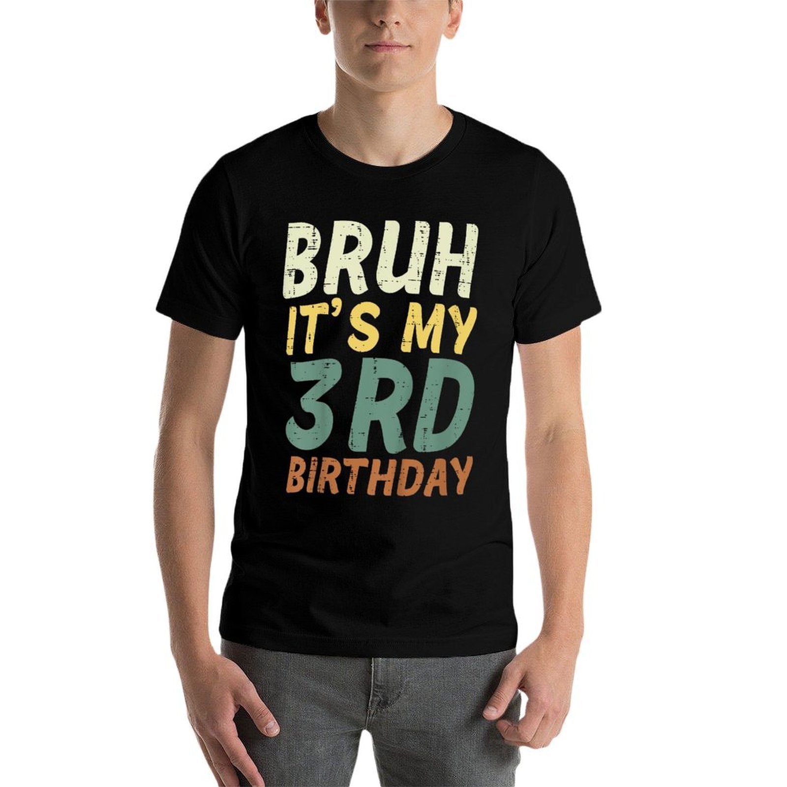 Bruh Its My 3rd Birthday Retro Color 3 Bday Party Boys Girls  Oversized Silhouette T-Shirt