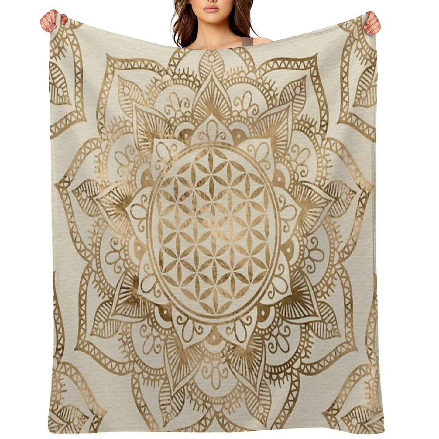 Flower of Life in Lotus - Pastel Golds And Canvas Plush Throw Blanket