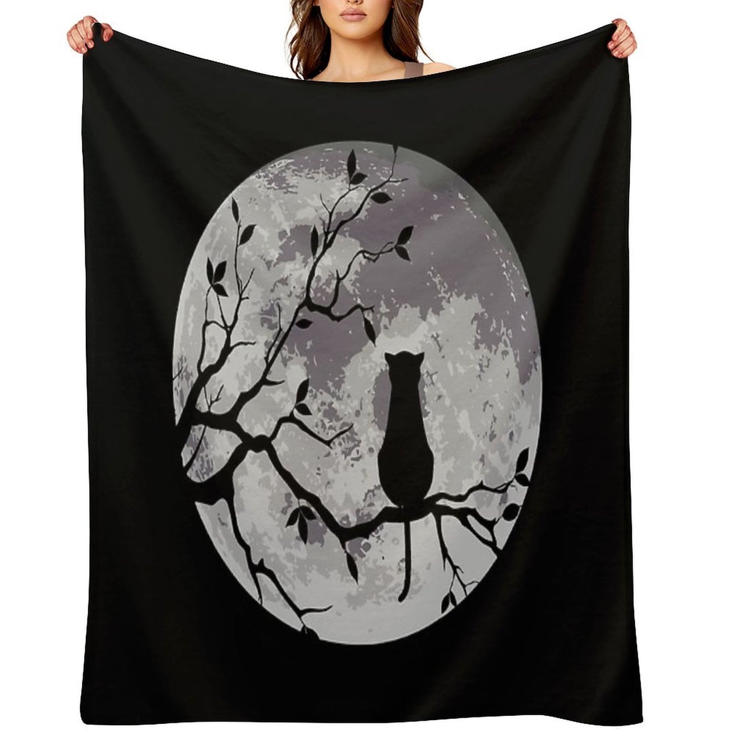 The Cat And The Moon Compact Throw Blanket