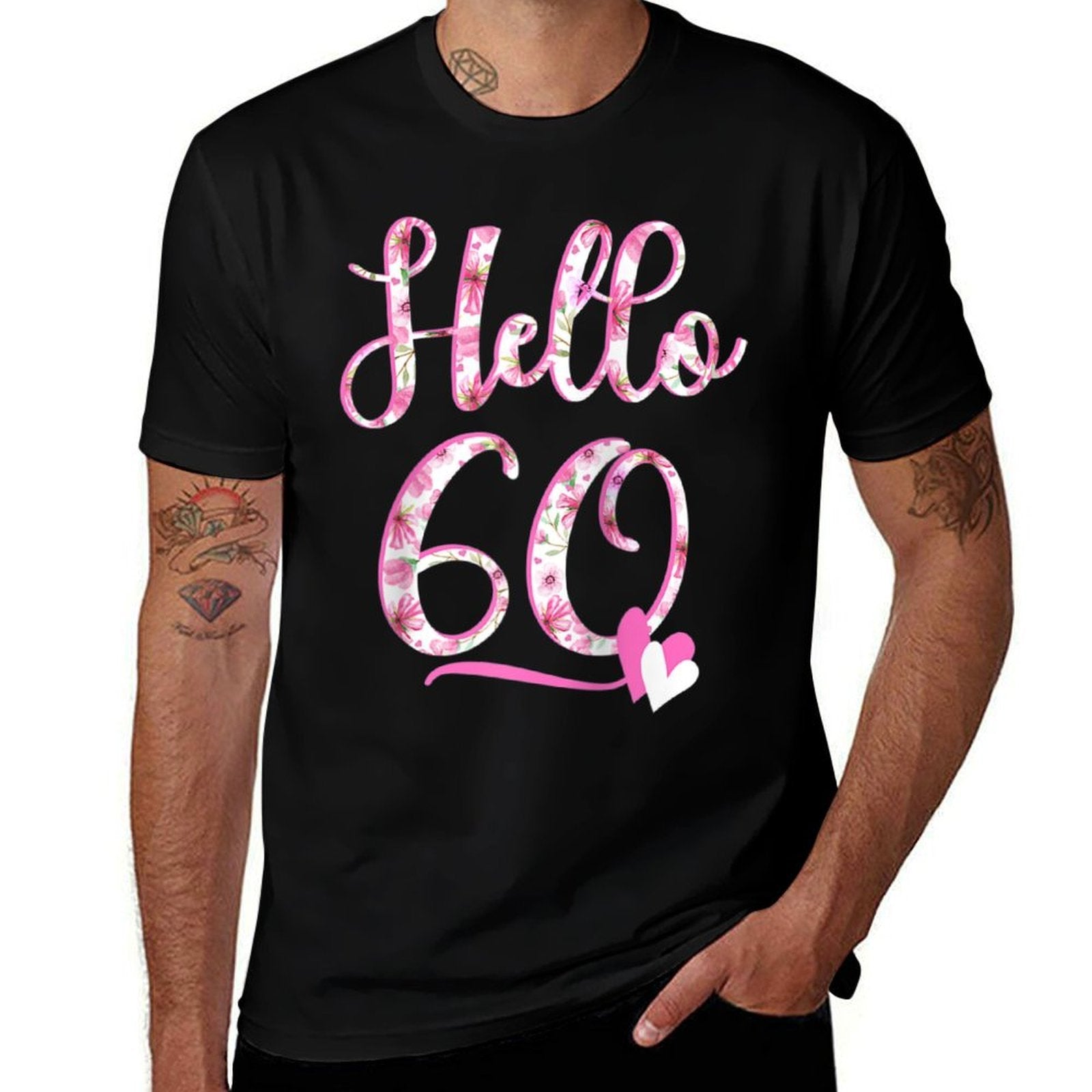 Hello Sixty 60 Years Old 60th Birthday Women's Gifts Flowers Raglan Baseball  Tagless Design T-Shirt