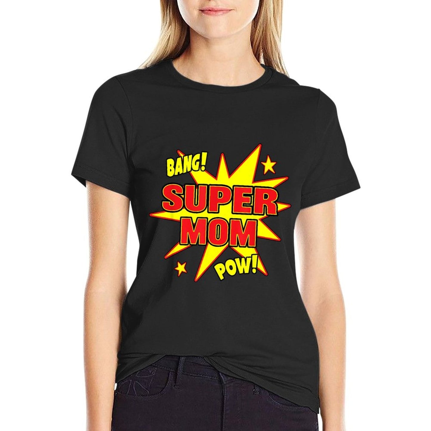 Super Mom Super Power Mother Mama Hero Rolled Sleeves T-Shirt