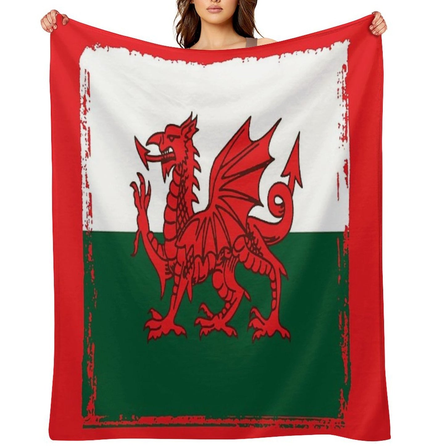 Y Ddraig Goch The Red Dragon Grunge Welsh Flag Travel-friendly Throw Blanket