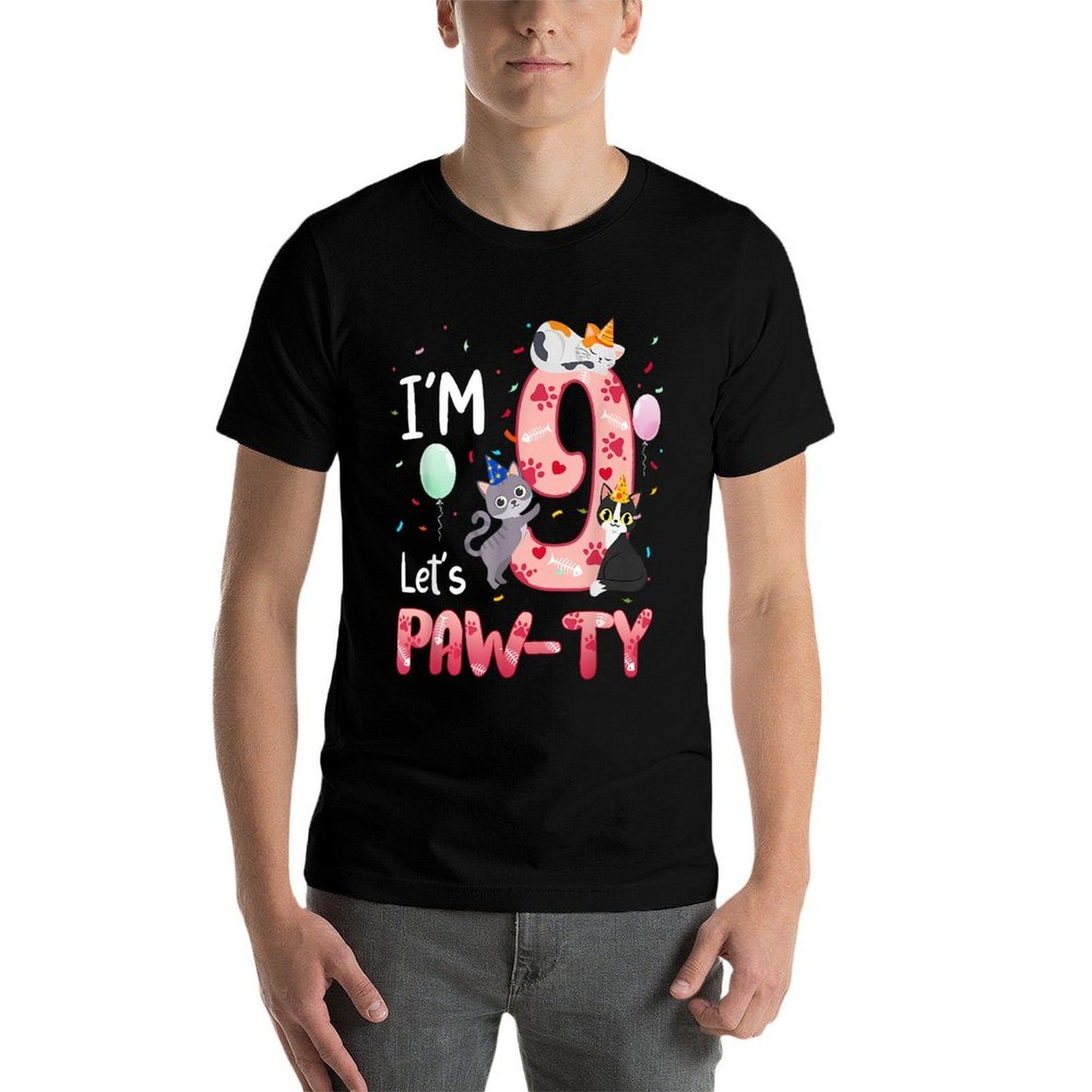 9th Birthday Girl Cat Kitten 9 Years Old Bday Party Tagless Design T-Shirt