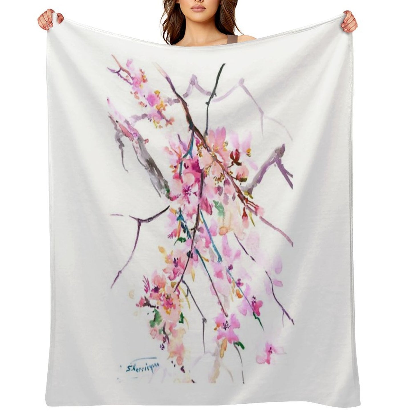 Cherry Blossom Anti-pilling Throw Blanket