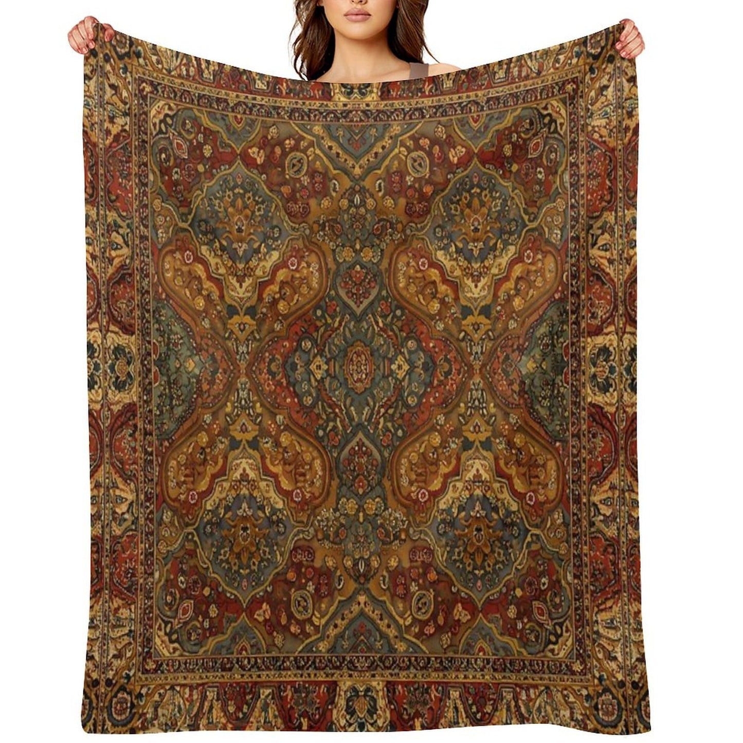 Persian Rug Boho Carpet, Tapestry, Jacquees, Bohemian Velvety-soft Throw Blanket