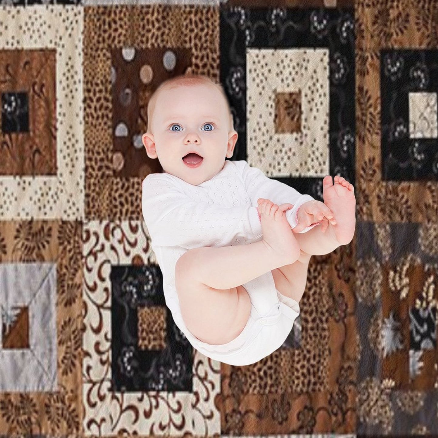 Classic Retro Brown Quilted Patchwork Quilting Pattern Mosaic Motif Multi-functional Throw Blanket