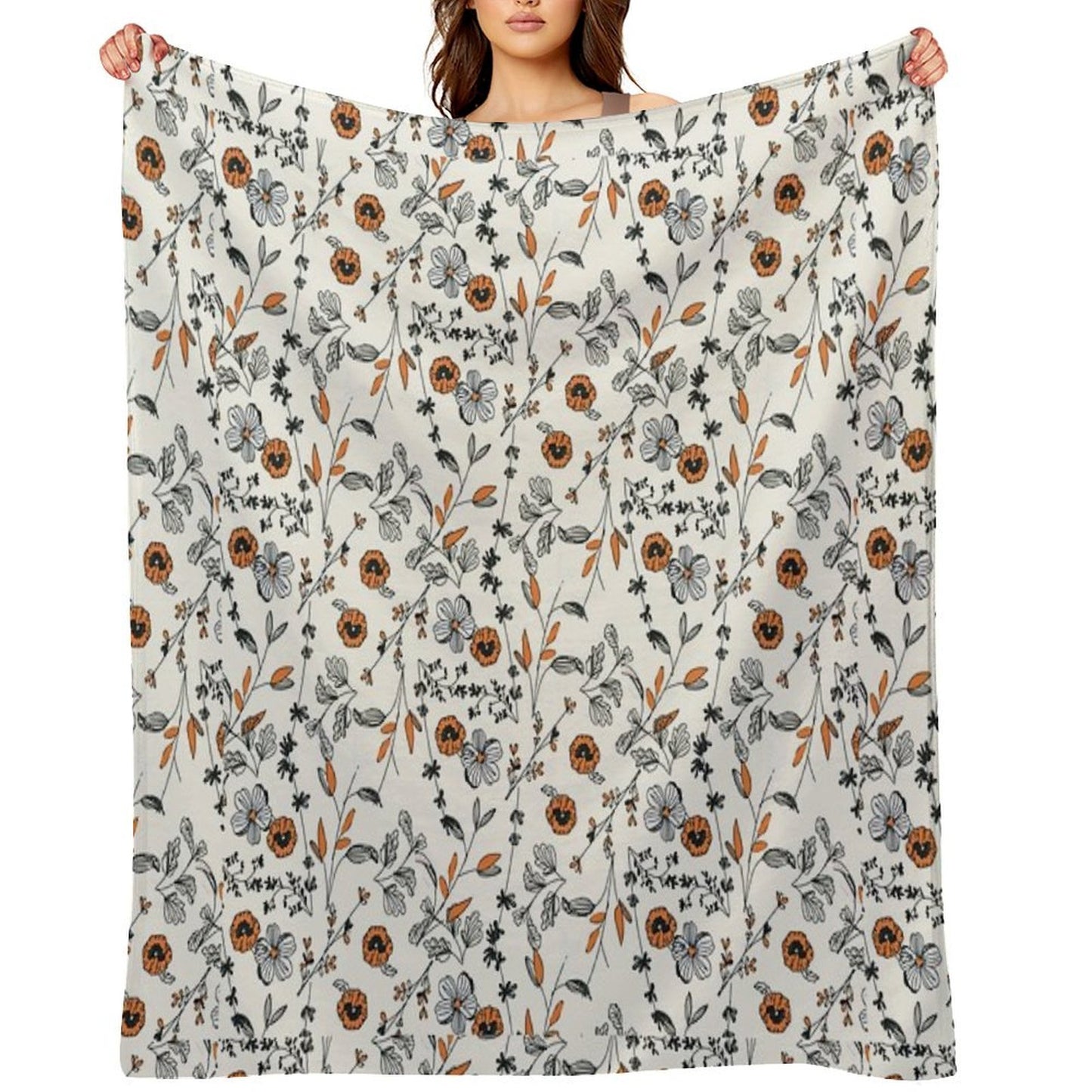 Orange Flower Pattern Sustainable Throw Blanket