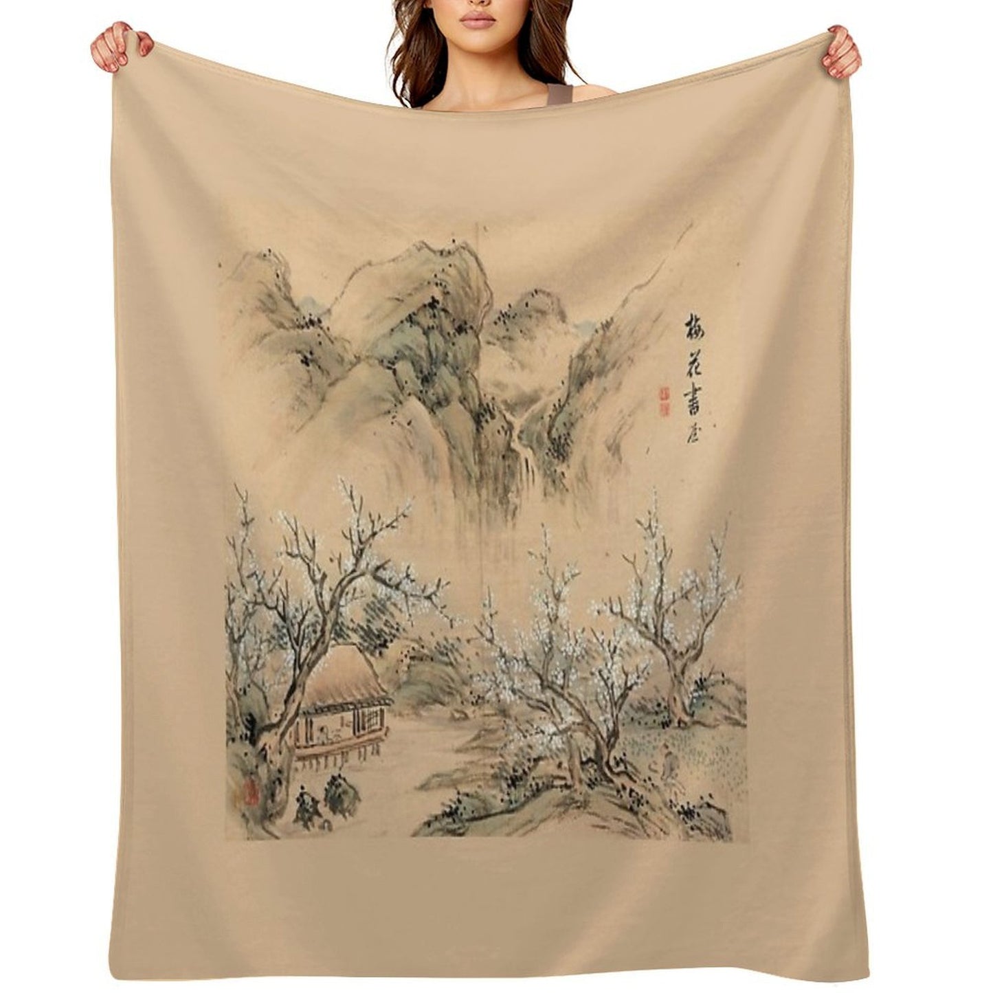 Landscapes of The Four Seasons-Spring (Restored Japanese Painting) Wrinkle-free Throw Blanket