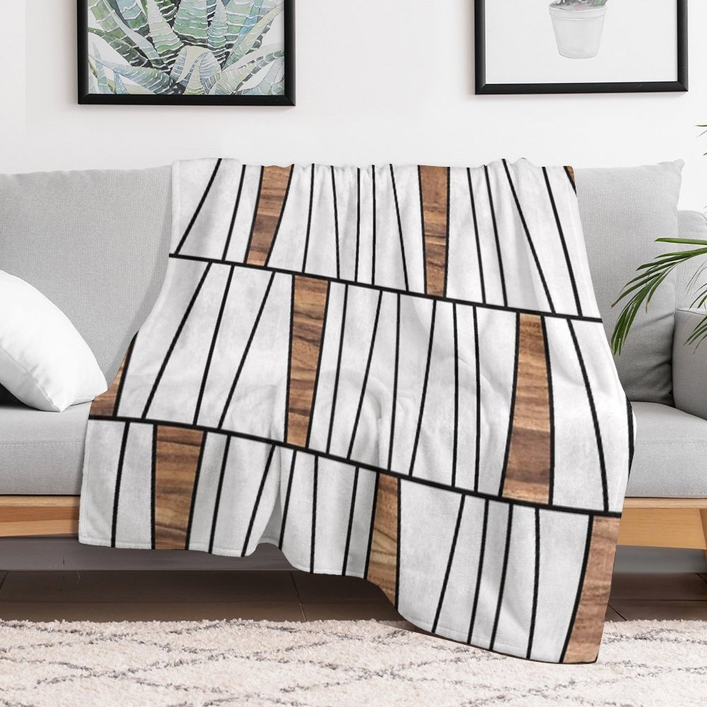 Mid-Century Modern Pattern No.4 - Concrete And Wood Premium Throw Blanket