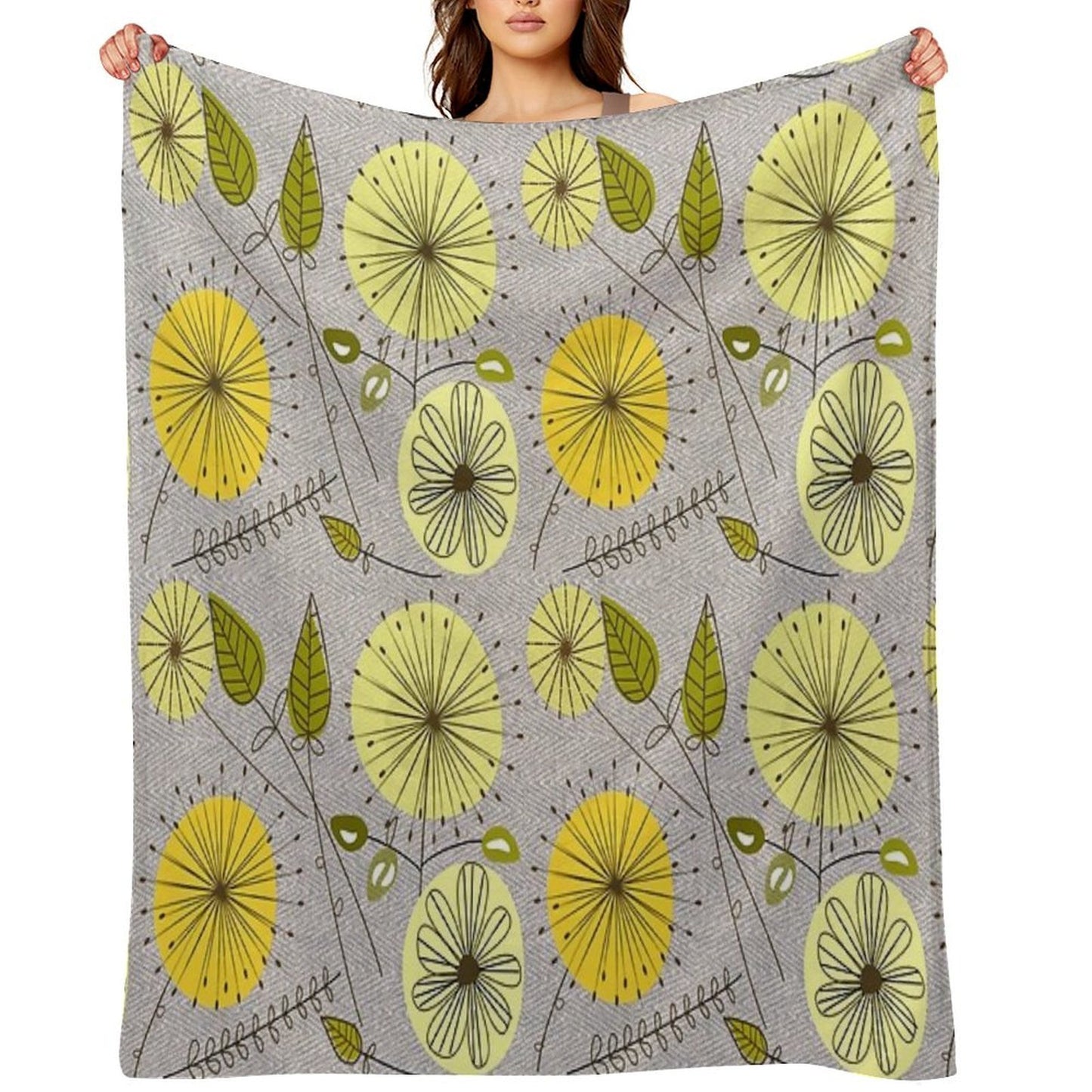 Mid-Century Modern Floral Durable Throw Blanket