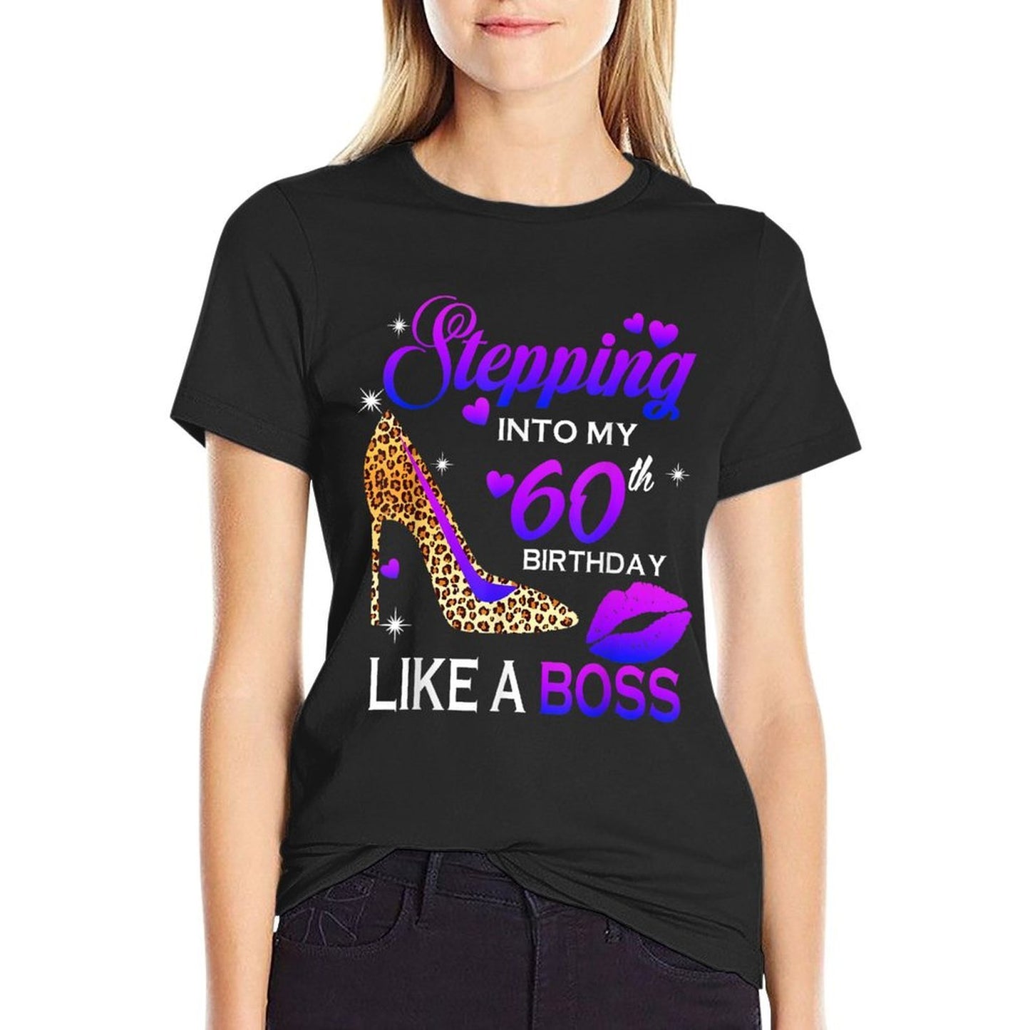 Womens 60th Birthday Gifts Stepping Into 60 Leopard Shoes Lightweight T-Shirt