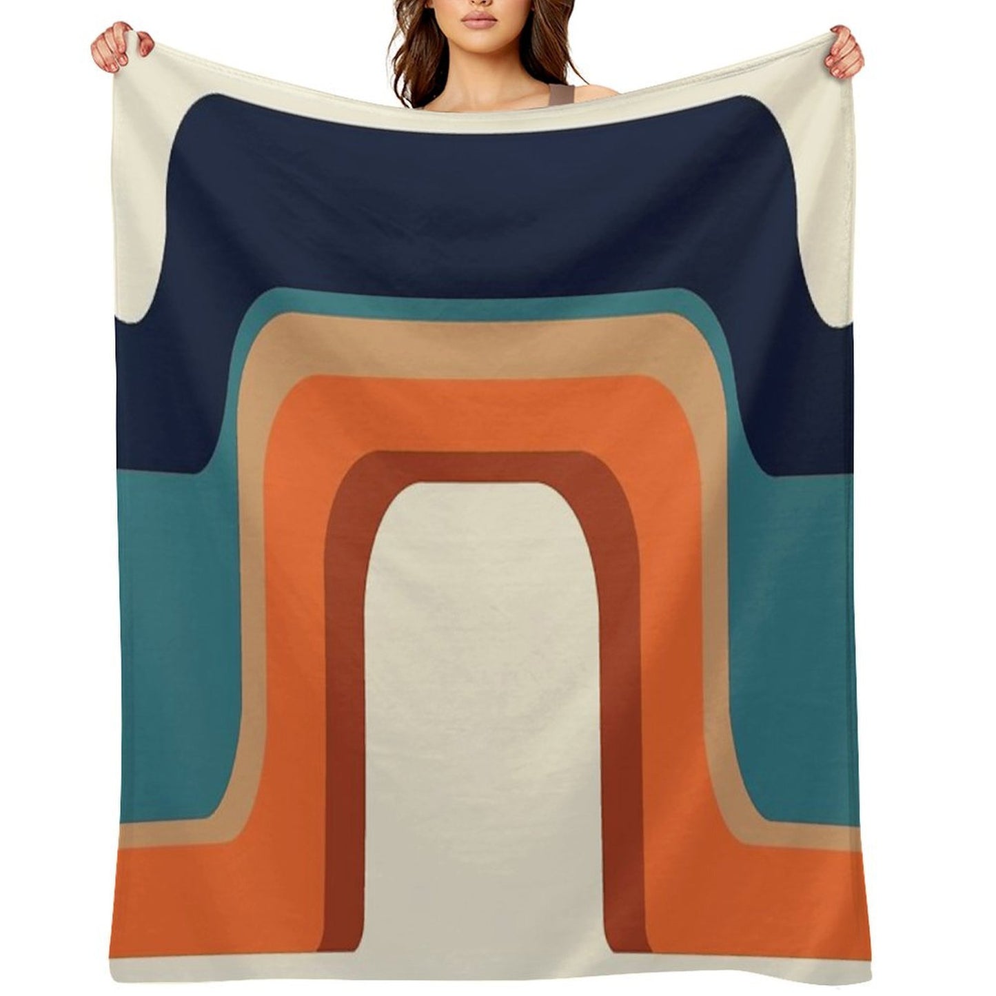 Mid-Century Modern Meets 1970s Orange And Blue Rainbow Sustainable Throw Blanket