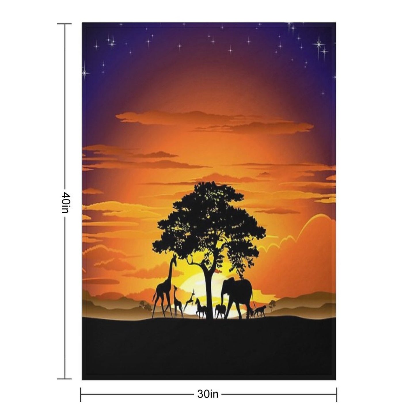 Wild Animals on African Savanna Sunset Machine-washable Throw Blanket