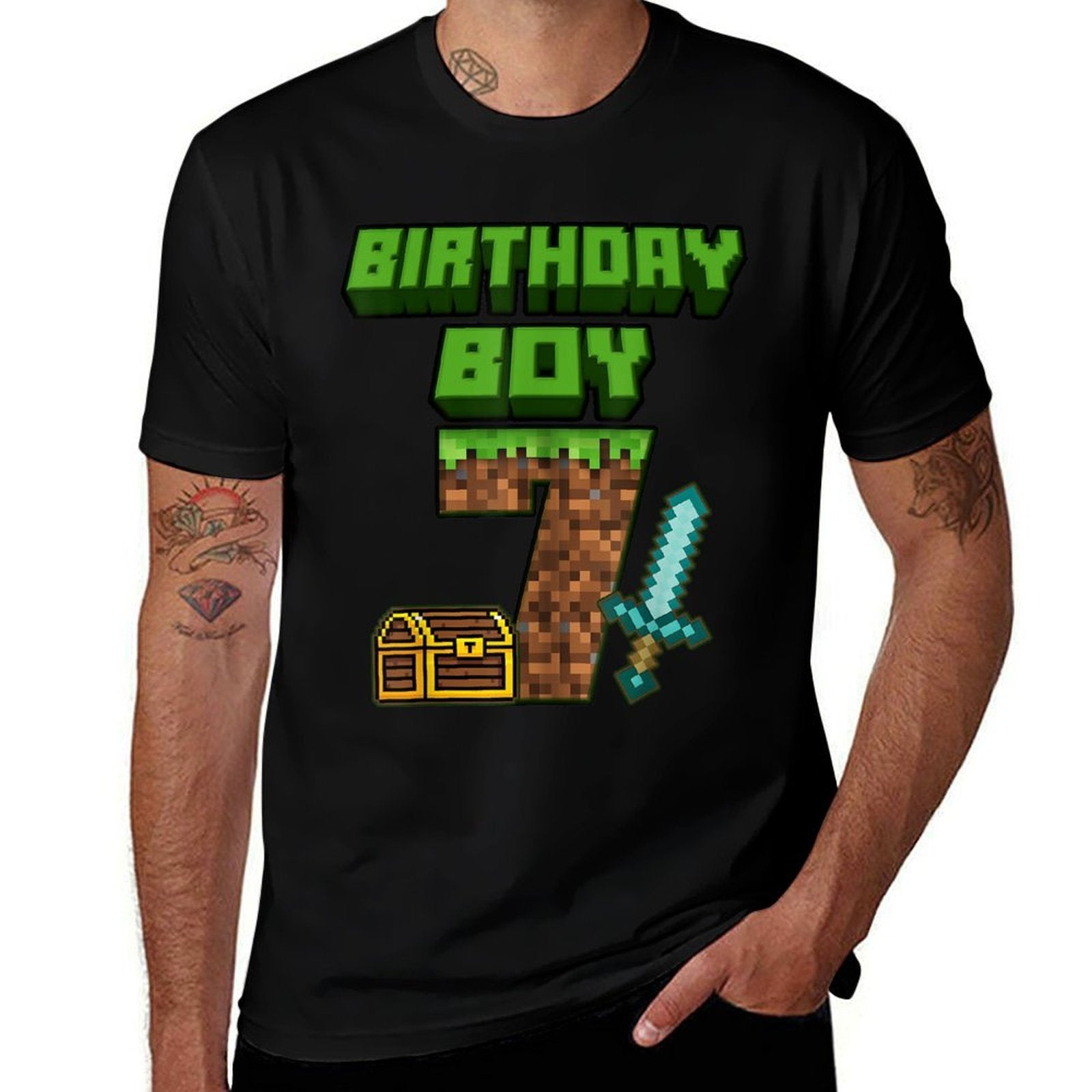 7 Year Old BDay Decorations 7th Birthday Boy Game Pixel  Odor-resistant T-Shirt