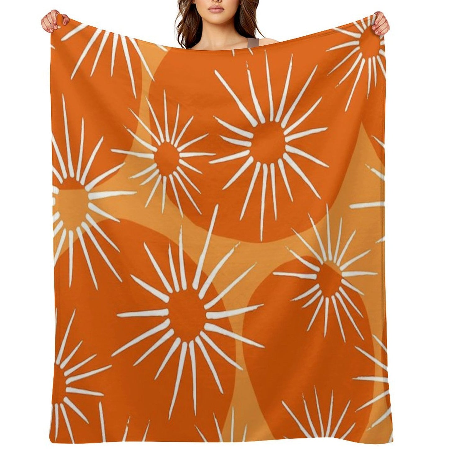 Mid-Century Modern 1950's Orange Sunburst Pattern Velvety-soft Throw Blanket