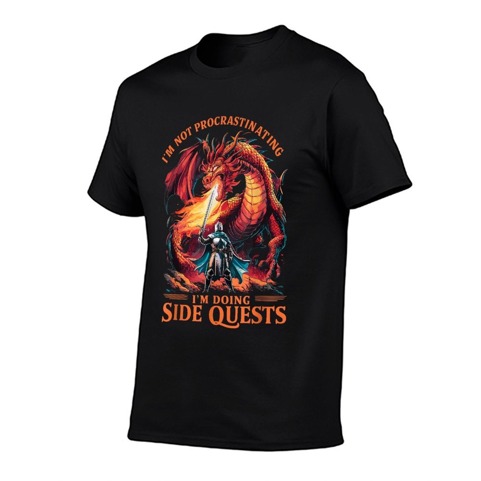 Im Not Procrastinating Its A Side Quest Gamer Gift - Unisex Kids RPG Gamer - Black - Small - - Crew Neck - Fantasy Dragon Graphi  Summer-ready Fabric T-Shirt